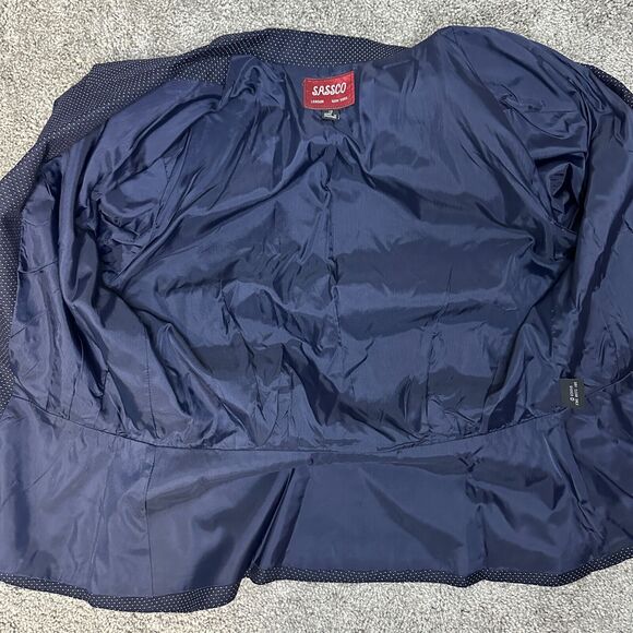 Vtg Sassco Blazer London New York Womens 12 Navy Polka Dot Office Siren Academia - Picture 7 of 10